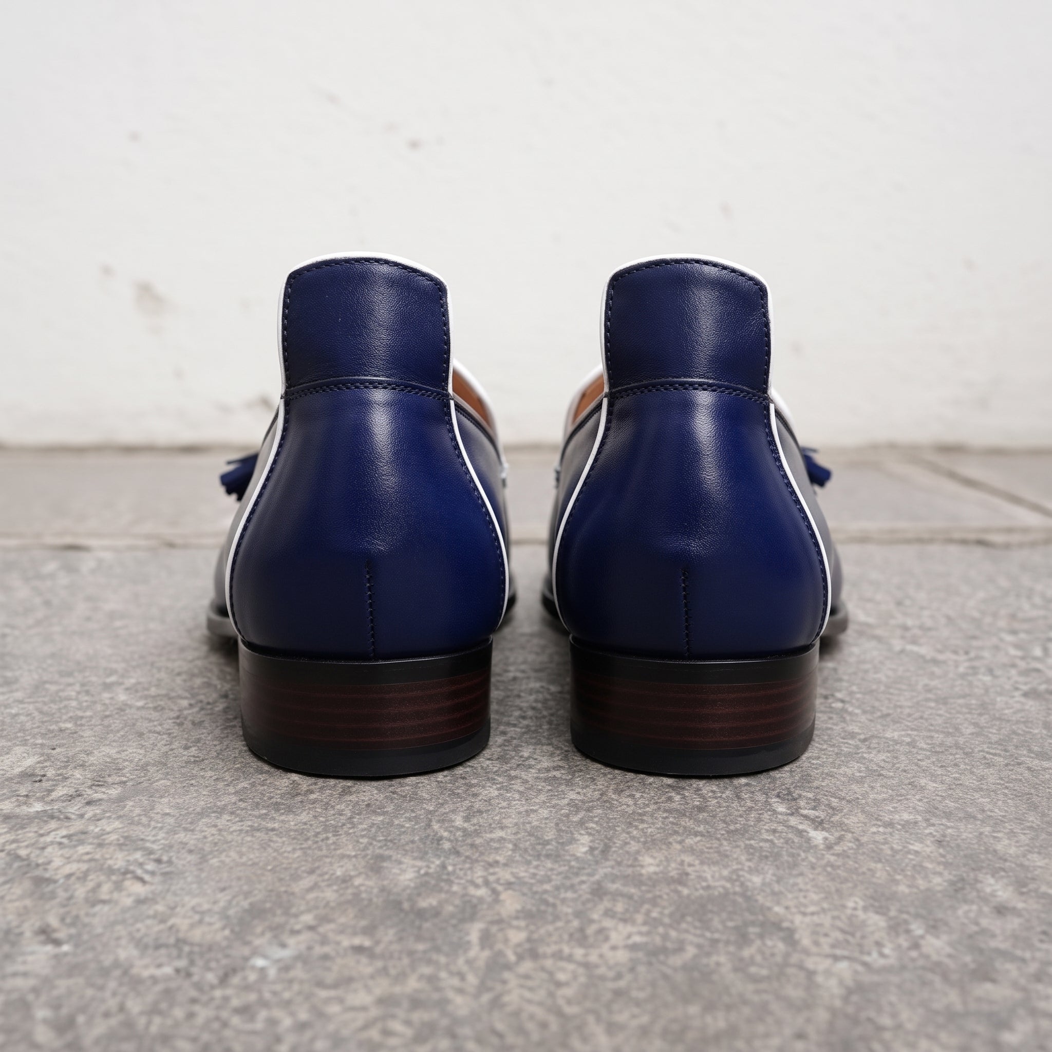 Men's Dark Blue Apron-Toe Leather Tassel Loafers — Ford