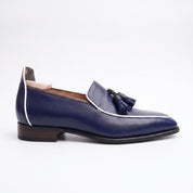Men's Dark Blue Apron-Toe Leather Tassel Loafers — Ford