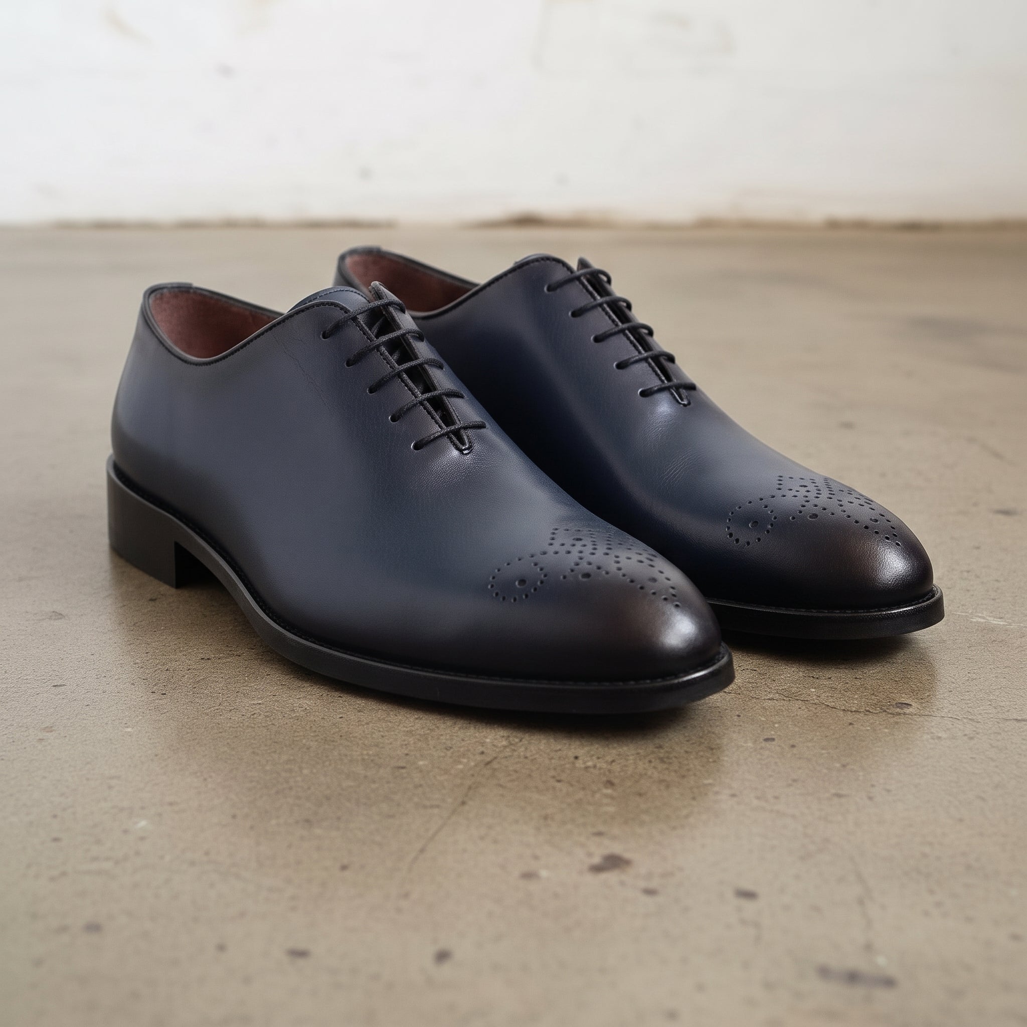 Men's Dark Blue Cap-Toe Leather Oxfords — Phelps
