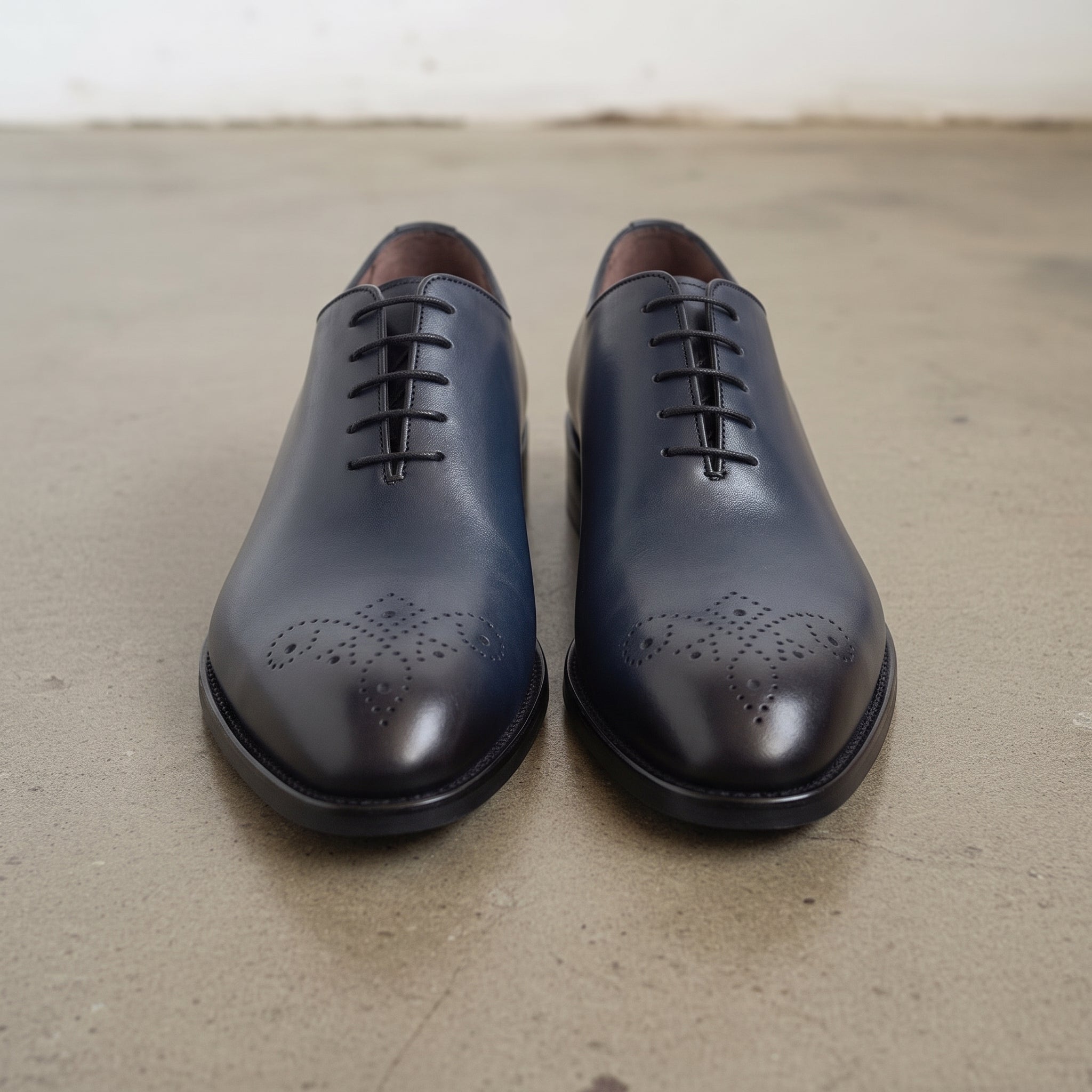 Men's Dark Blue Cap-Toe Leather Oxfords — Phelps