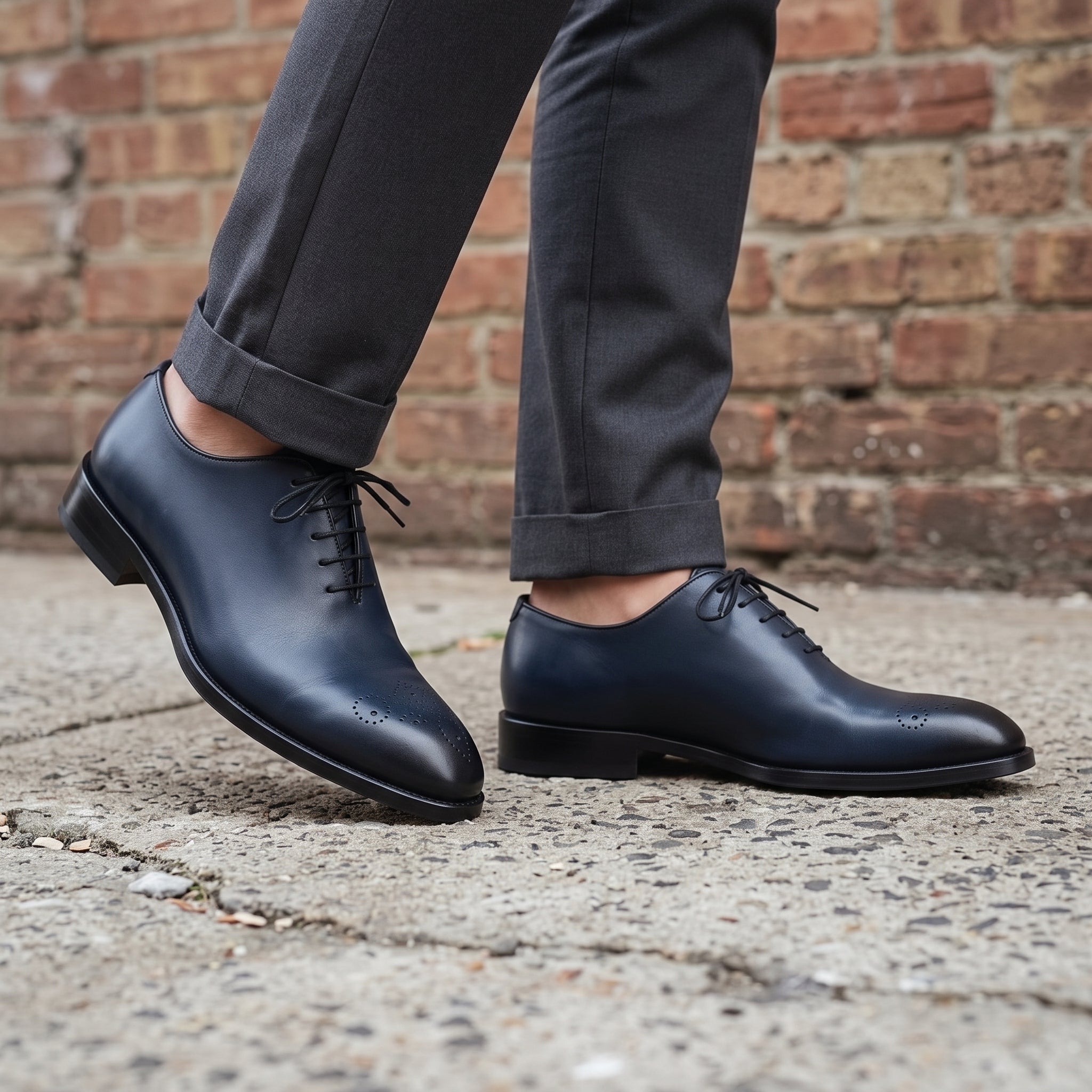 Men's Dark Blue Cap-Toe Leather Oxfords — Phelps