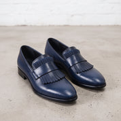 Men's Dark Blue Kiltie Leather Loafers — Monk