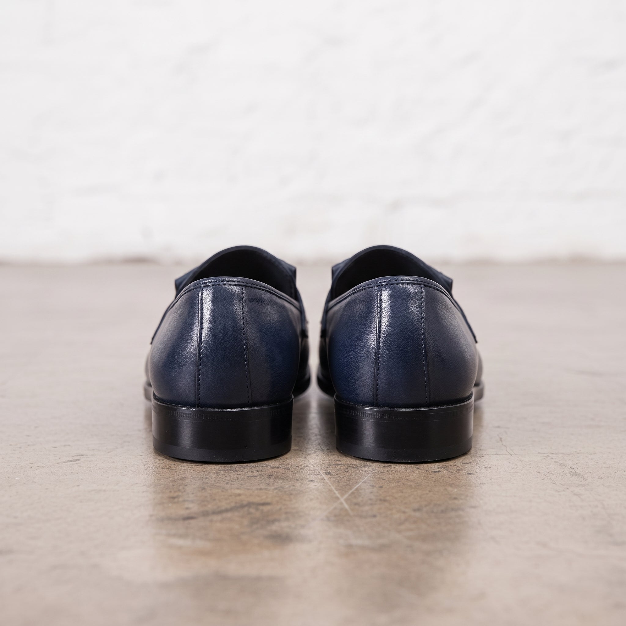 Men's Dark Blue Kiltie Leather Loafers — Monk