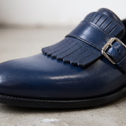 Men's Dark Blue Kiltie Leather Loafers — Monk