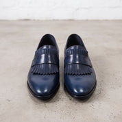 Men's Dark Blue Kiltie Leather Loafers — Monk