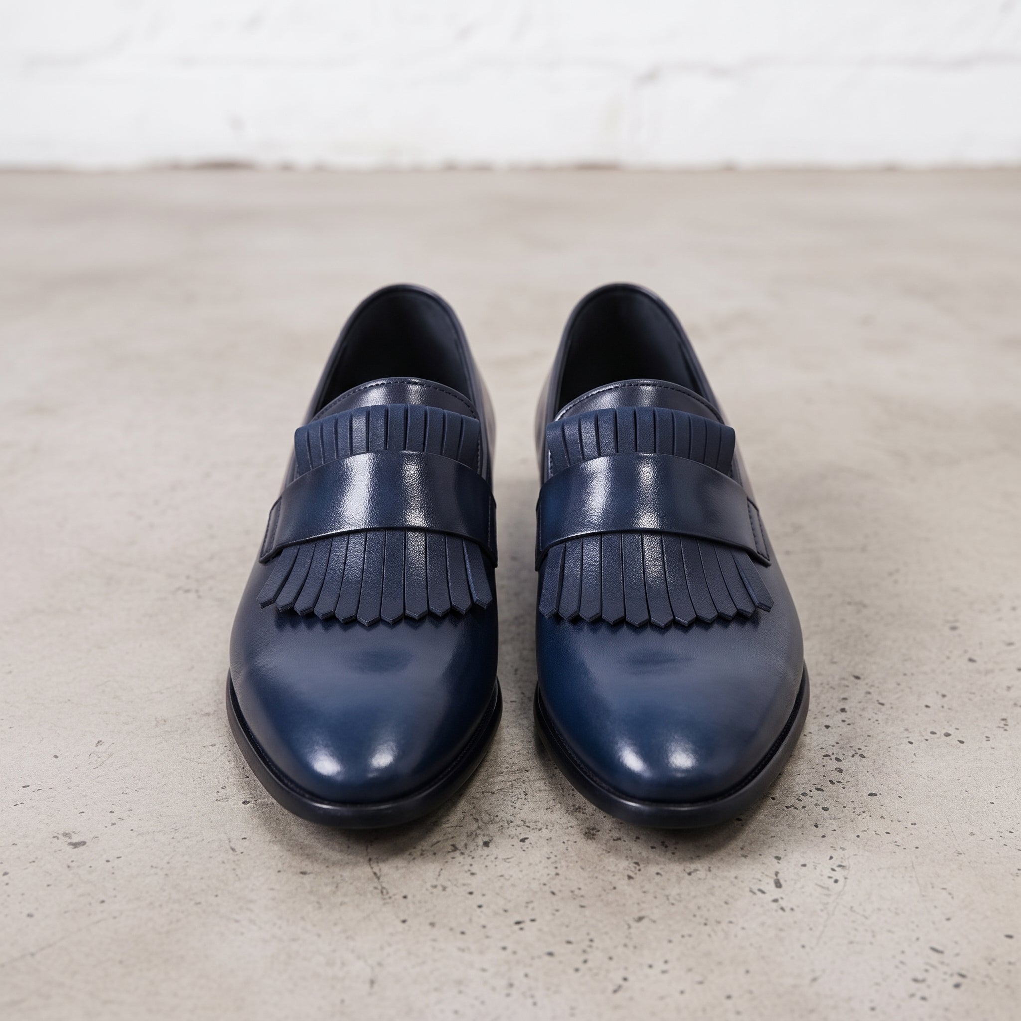 Men's Dark Blue Kiltie Leather Loafers — Monk