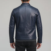 Men's Dark Blue Leather Biker Jacket — Holton