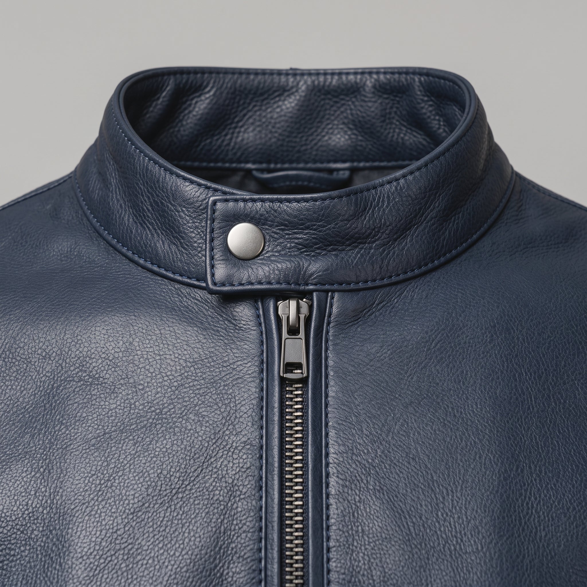 Men's Dark Blue Leather Biker Jacket — Holton