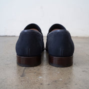 Men's Dark Blue Suede Apron-Toe Penny Loafers — Hunt