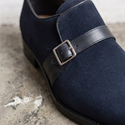 Men's Dark Blue Suede Monk Strap Dress Shoes — Fairfield