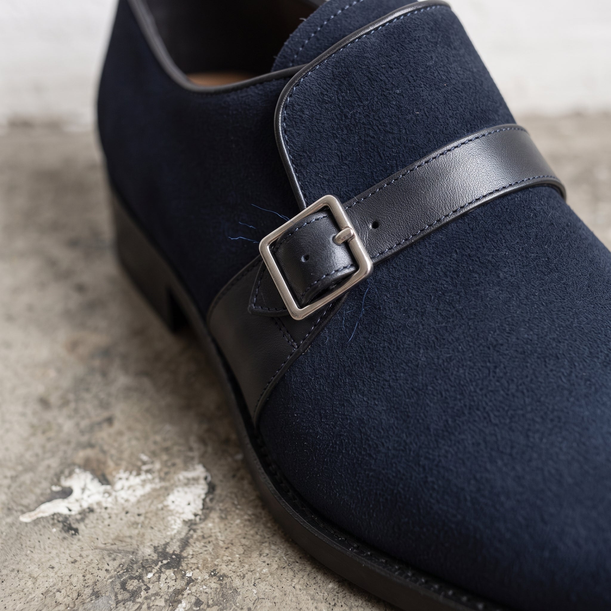 Men's Dark Blue Suede Monk Strap Dress Shoes — Fairfield