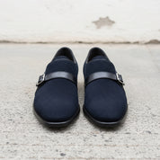 Men's Dark Blue Suede Monk Strap Dress Shoes — Fairfield