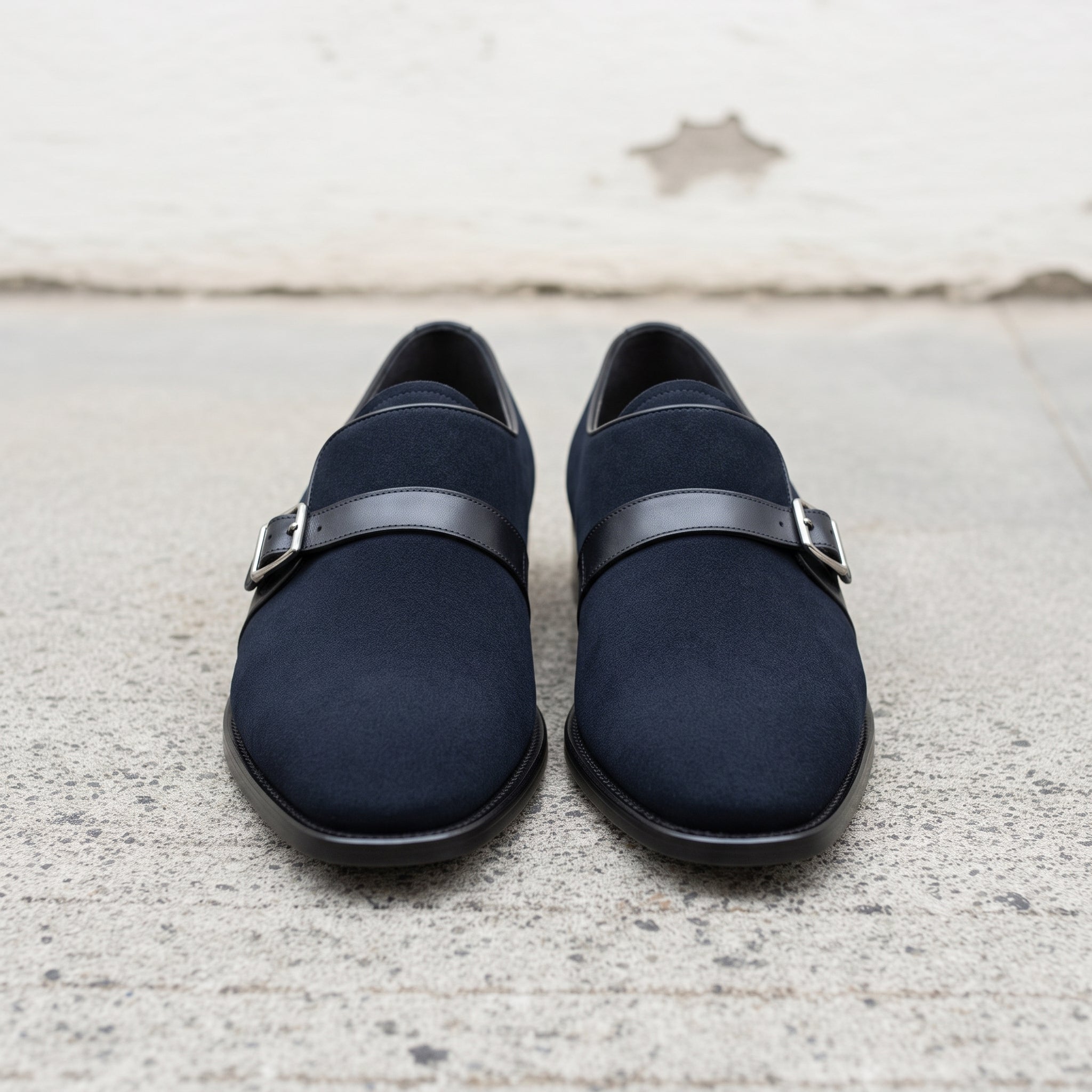 Men's Dark Blue Suede Monk Strap Dress Shoes — Fairfield