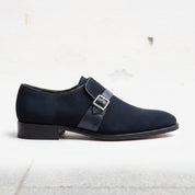 Men's Dark Blue Suede Monk Strap Dress Shoes — Fairfield