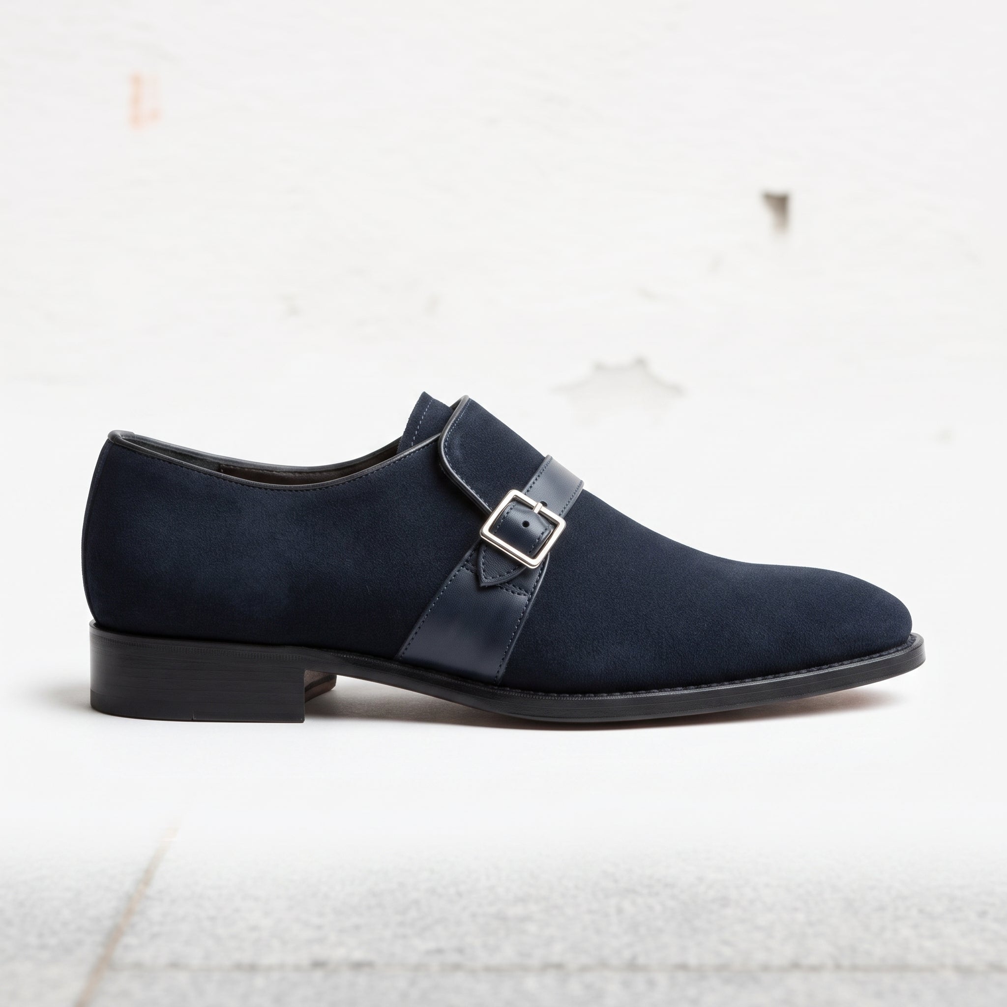 Men's Dark Blue Suede Monk Strap Dress Shoes — Fairfield