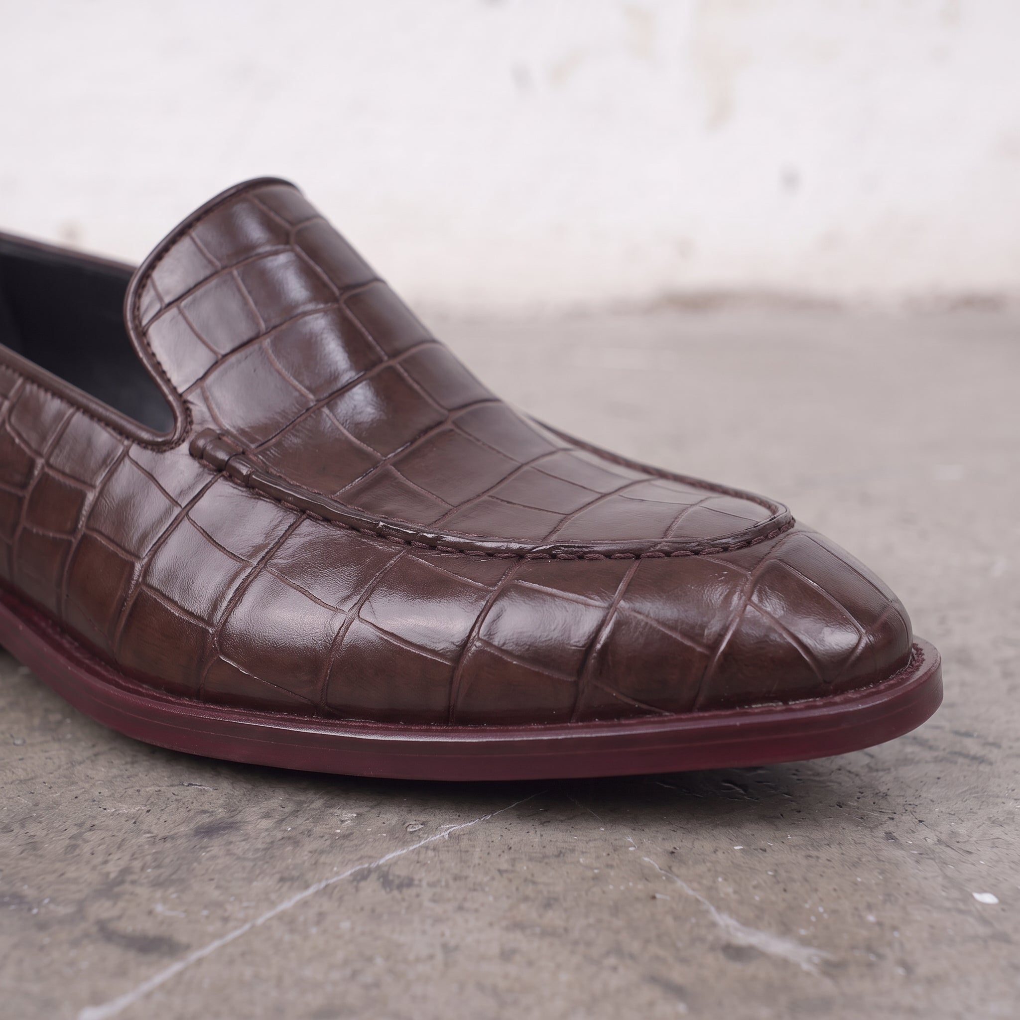 Men's Dark Brown Alligator-Embossed Leather Loafers — Hayley