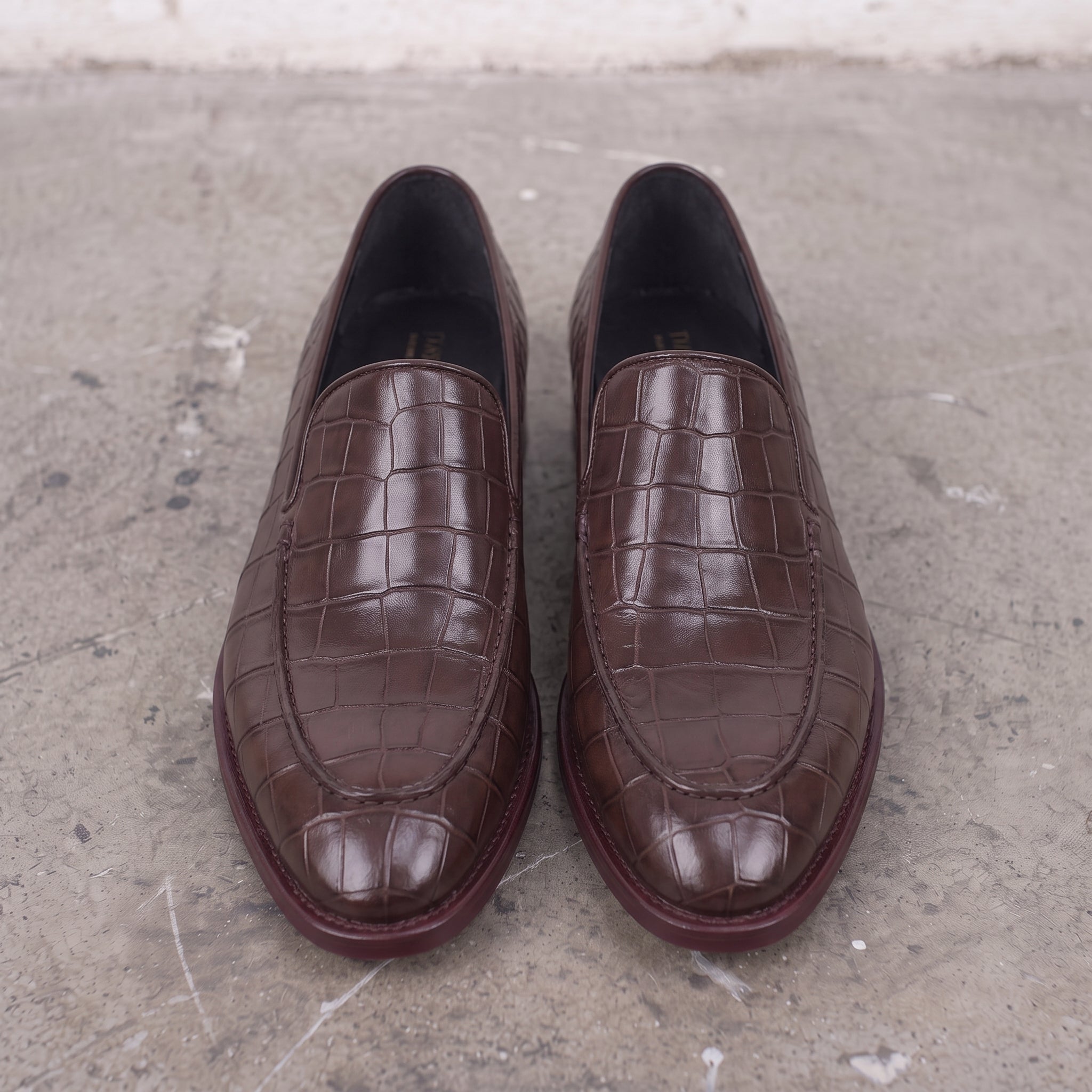 Men's Dark Brown Alligator-Embossed Leather Loafers — Hayley