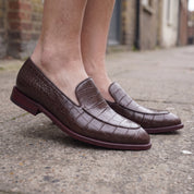 Men's Dark Brown Alligator-Embossed Leather Loafers — Hayley