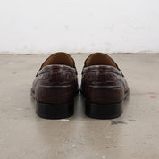 Men's Dark Brown Alligator-Embossed Leather Penny Loafers — Burdon