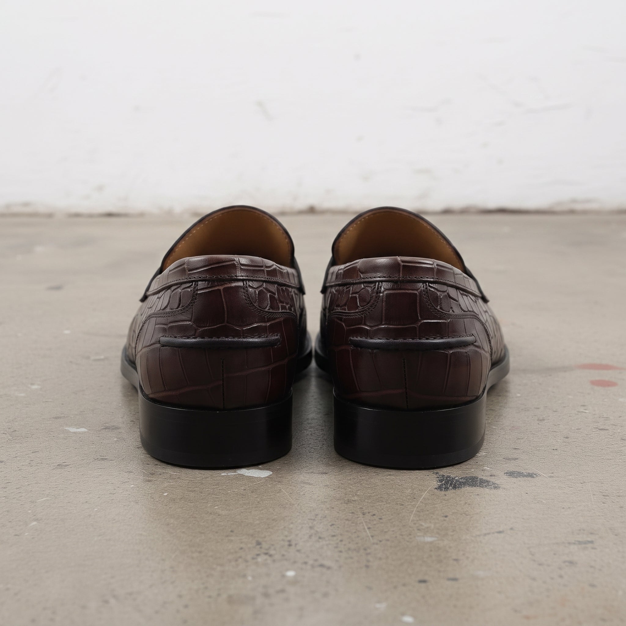 Men's Dark Brown Alligator-Embossed Leather Penny Loafers — Burdon