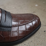 Men's Dark Brown Alligator-Embossed Leather Penny Loafers — Burdon