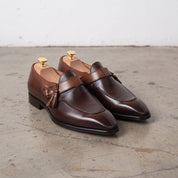 Men's Dark Brown and Brown Apron-Toe Leather Tassel Loafers — Otterton