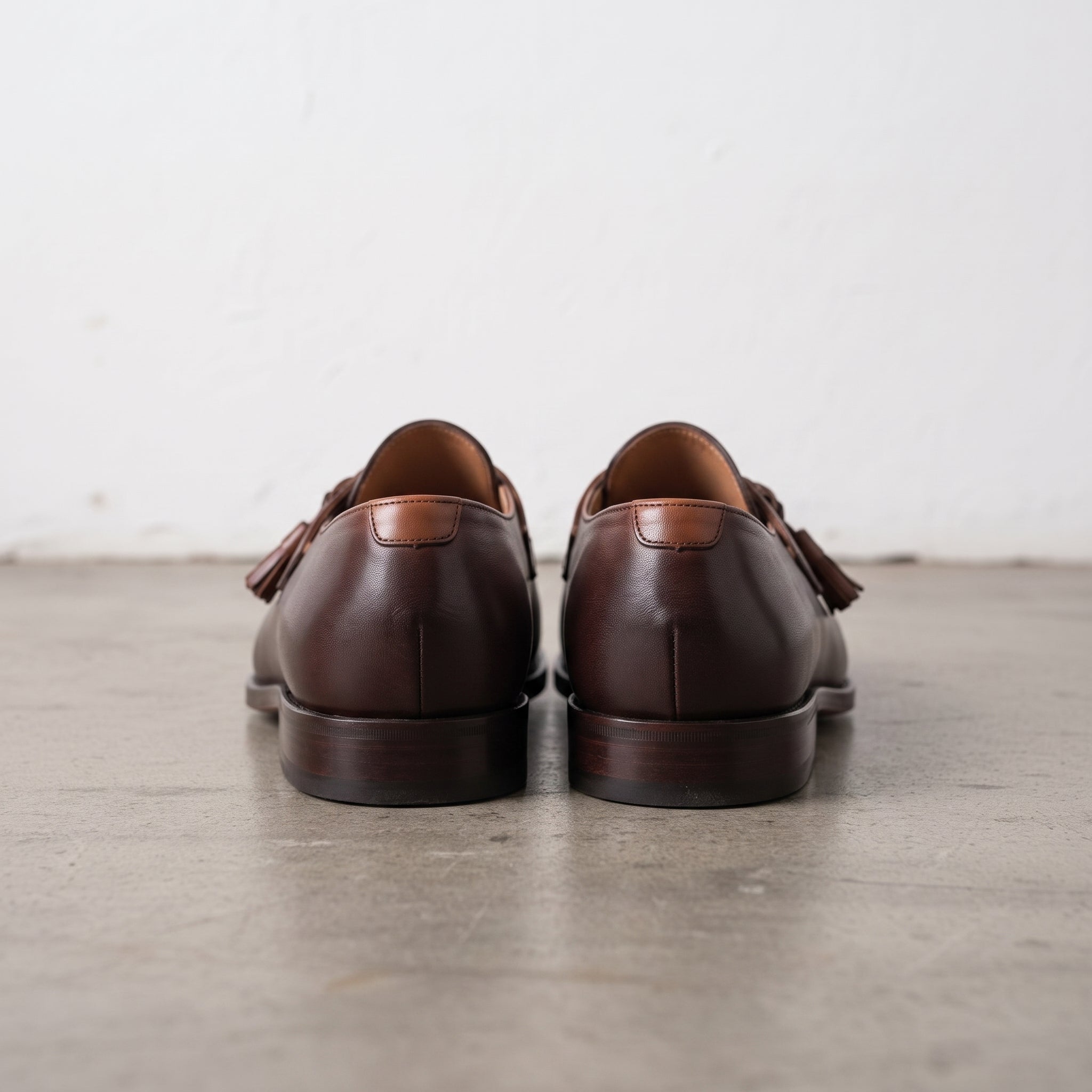 Men's Dark Brown and Brown Apron-Toe Leather Tassel Loafers — Otterton