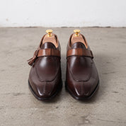 Men's Dark Brown and Brown Apron-Toe Leather Tassel Loafers — Otterton