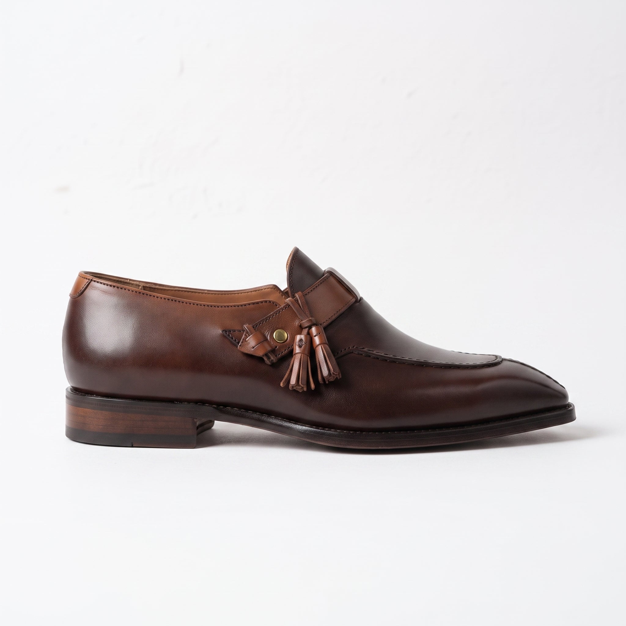 Men's Dark Brown and Brown Apron-Toe Leather Tassel Loafers — Otterton