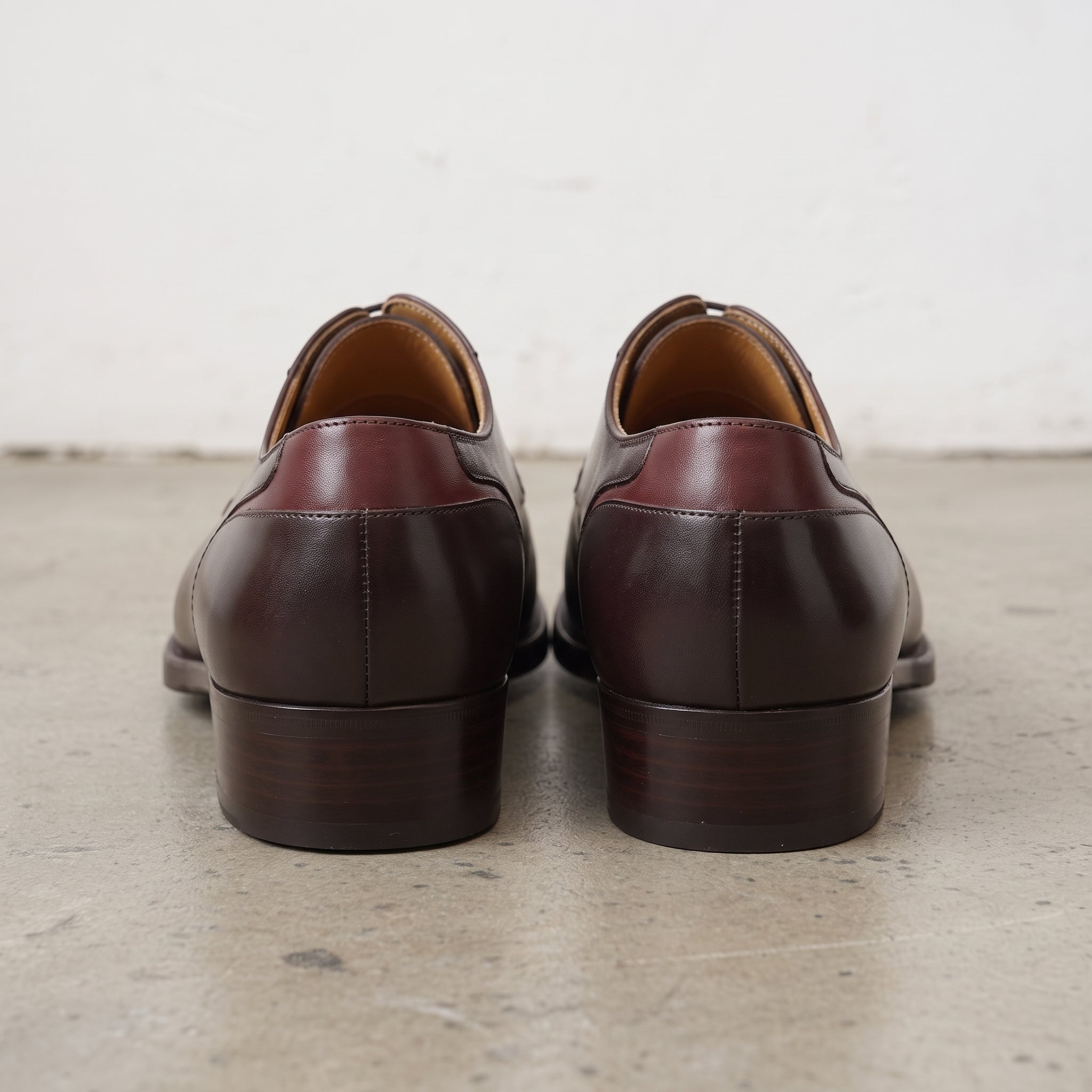 Men's Dark Brown and Burgundy Apron-Toe Leather Oxfords — Pinkerton