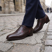 Men's Dark Brown and Burgundy Apron-Toe Leather Oxfords — Pinkerton