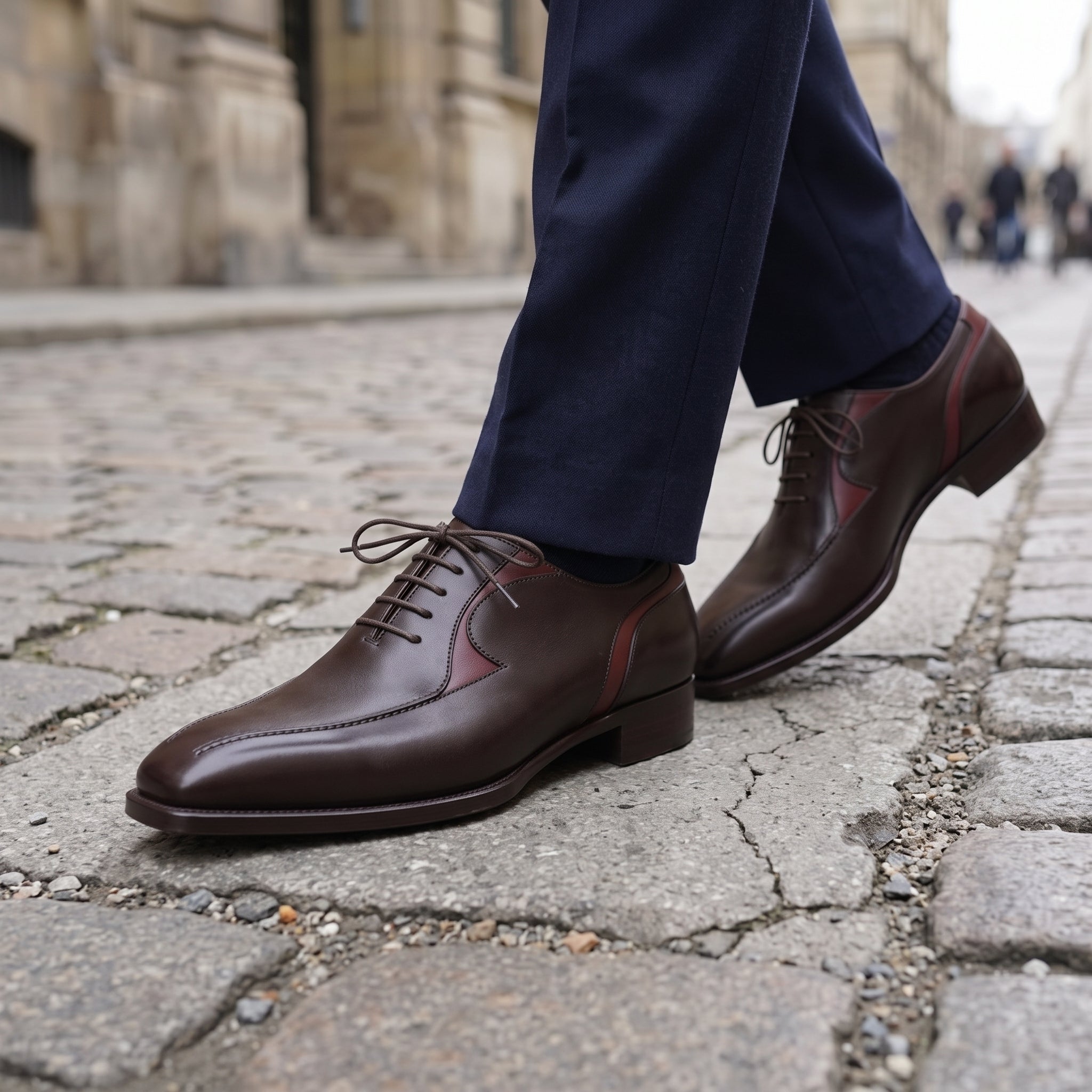 Men's Dark Brown and Burgundy Apron-Toe Leather Oxfords — Pinkerton