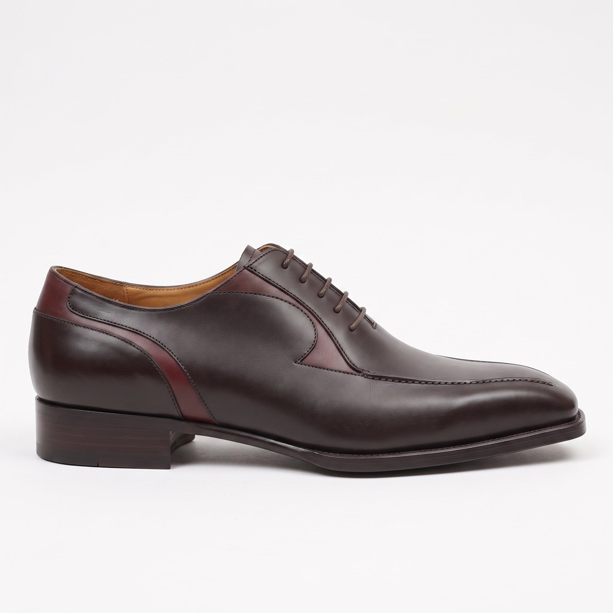 Men's Dark Brown and Burgundy Apron-Toe Leather Oxfords — Pinkerton
