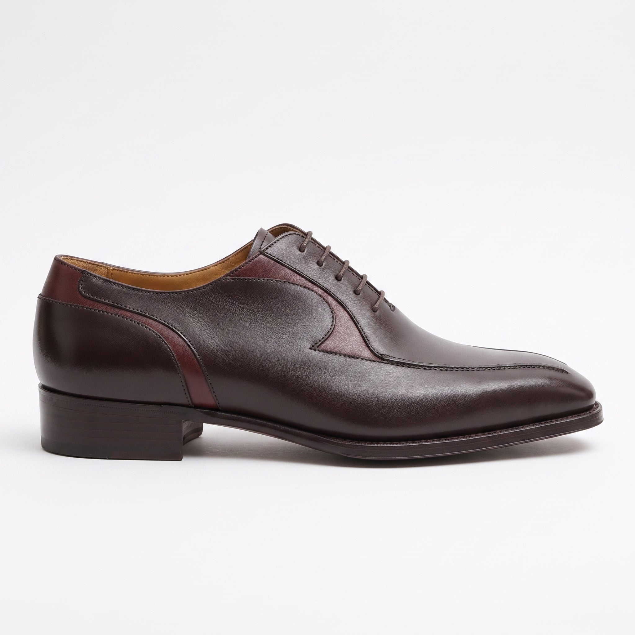 Men's Dark Brown and Burgundy Apron-Toe Leather Oxfords — Pinkerton — Pinkerton