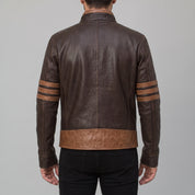 Men's Dark Brown and Light Brown Leather Biker Jacket — Caverly
