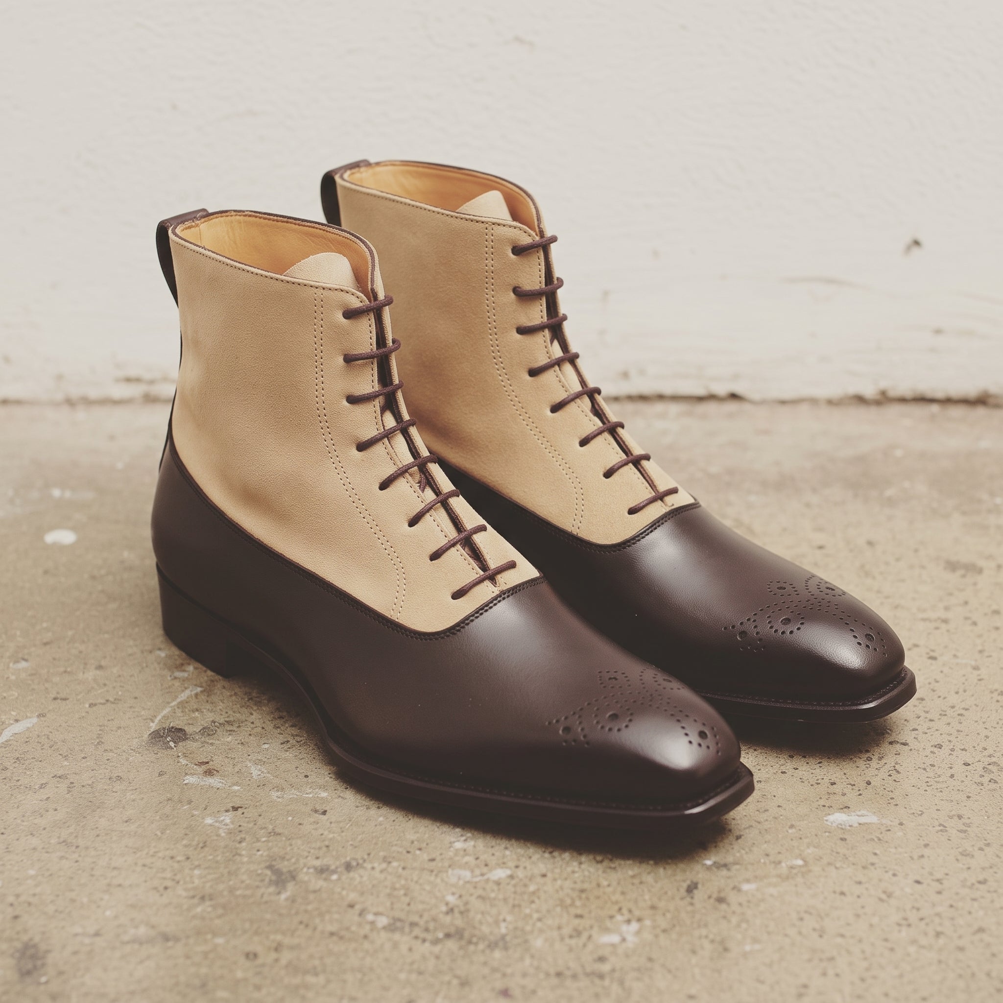 Men's Dark Brown and Tan Two-Tone Plain-Toe Leather Balmoral Boots — Bosworth