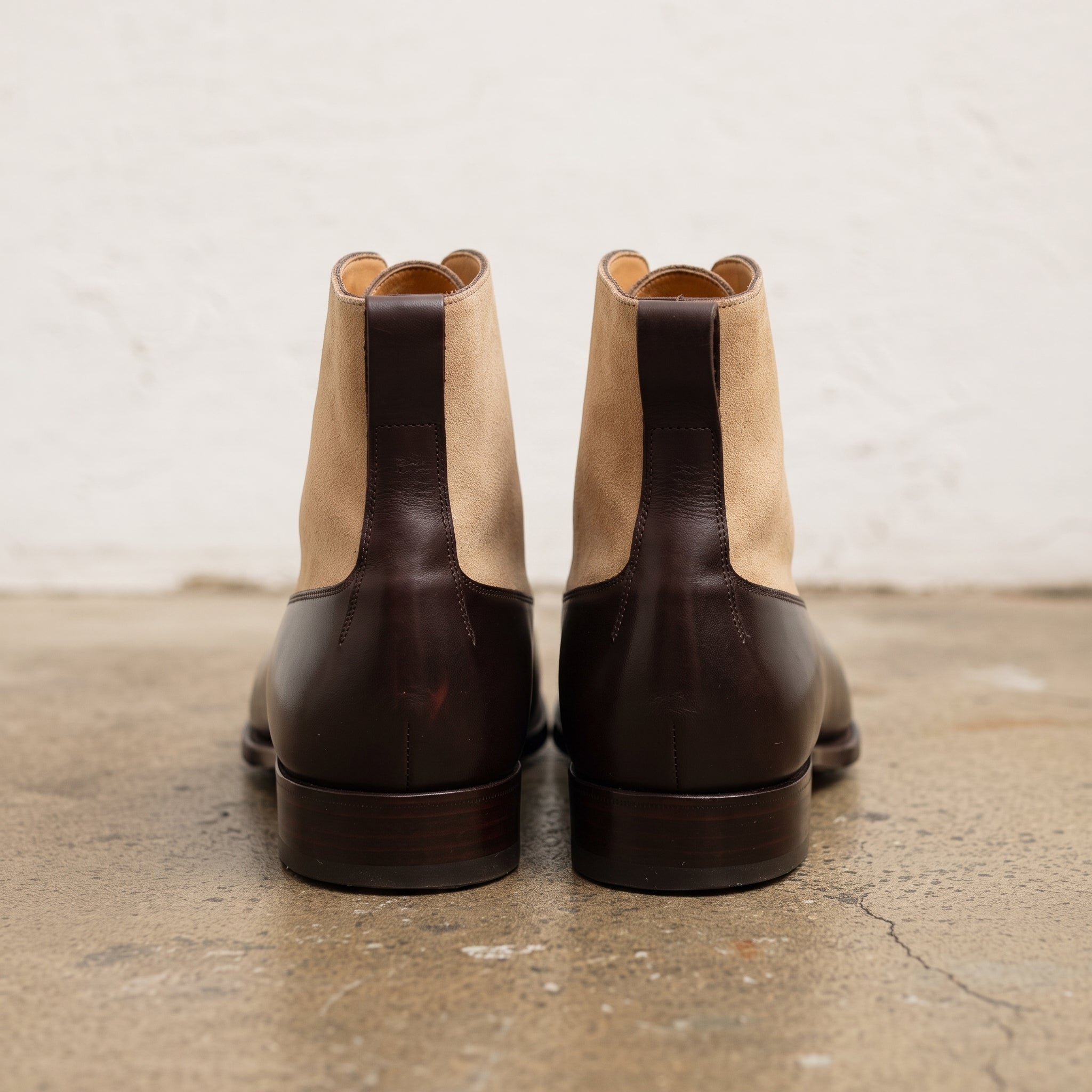 Men's Dark Brown and Tan Two-Tone Plain-Toe Leather Balmoral Boots — Bosworth