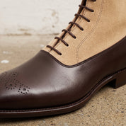 Men's Dark Brown and Tan Two-Tone Plain-Toe Leather Balmoral Boots — Bosworth