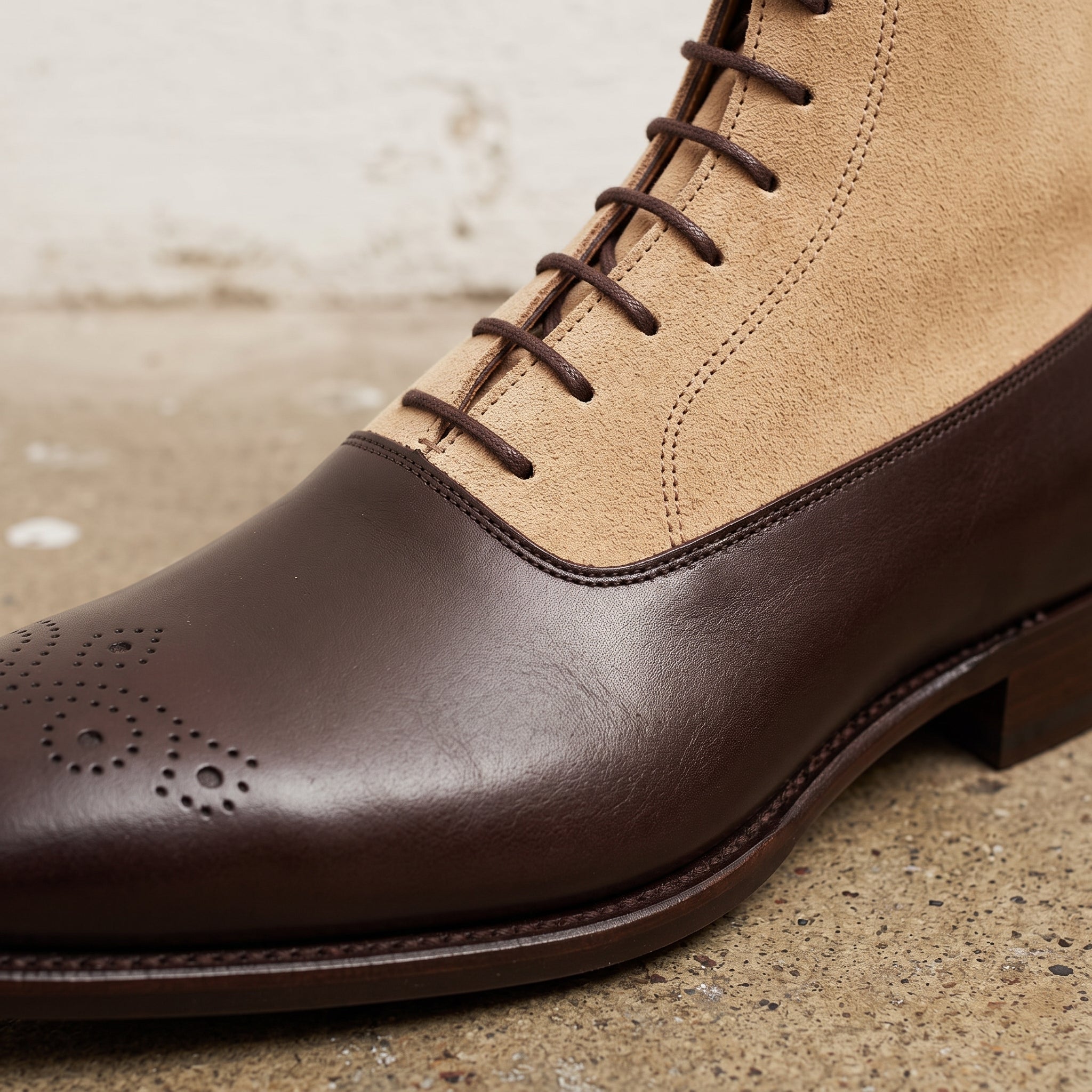 Men's Dark Brown and Tan Two-Tone Plain-Toe Leather Balmoral Boots — Bosworth
