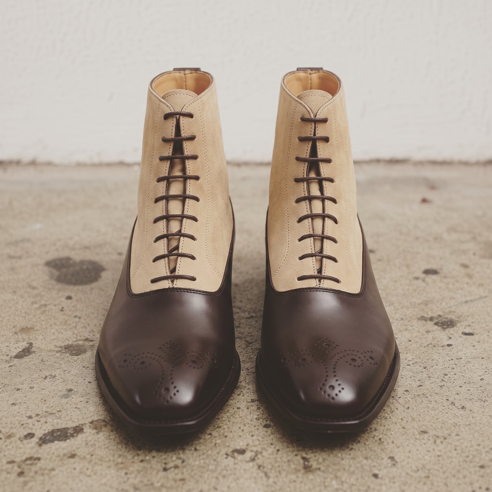 Men's Dark Brown and Tan Two-Tone Plain-Toe Leather Balmoral Boots — Bosworth