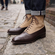 Men's Dark Brown and Tan Two-Tone Plain-Toe Leather Balmoral Boots — Bosworth