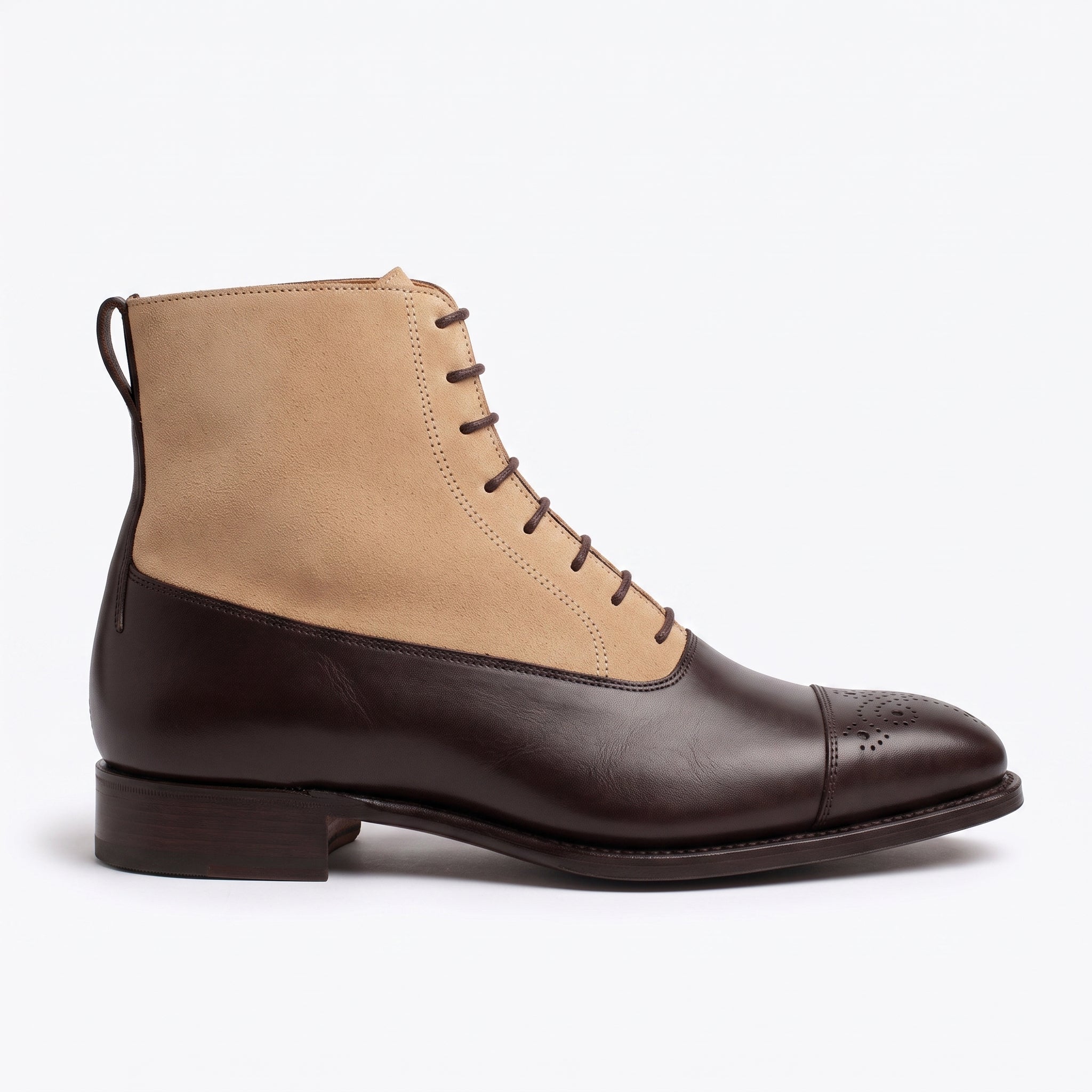 Men's Dark Brown and Tan Two-Tone Plain-Toe Leather Balmoral Boots — Bosworth