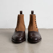 Men's Dark Brown and Tan Cap-Toe Leather Button Boots — Ashwood