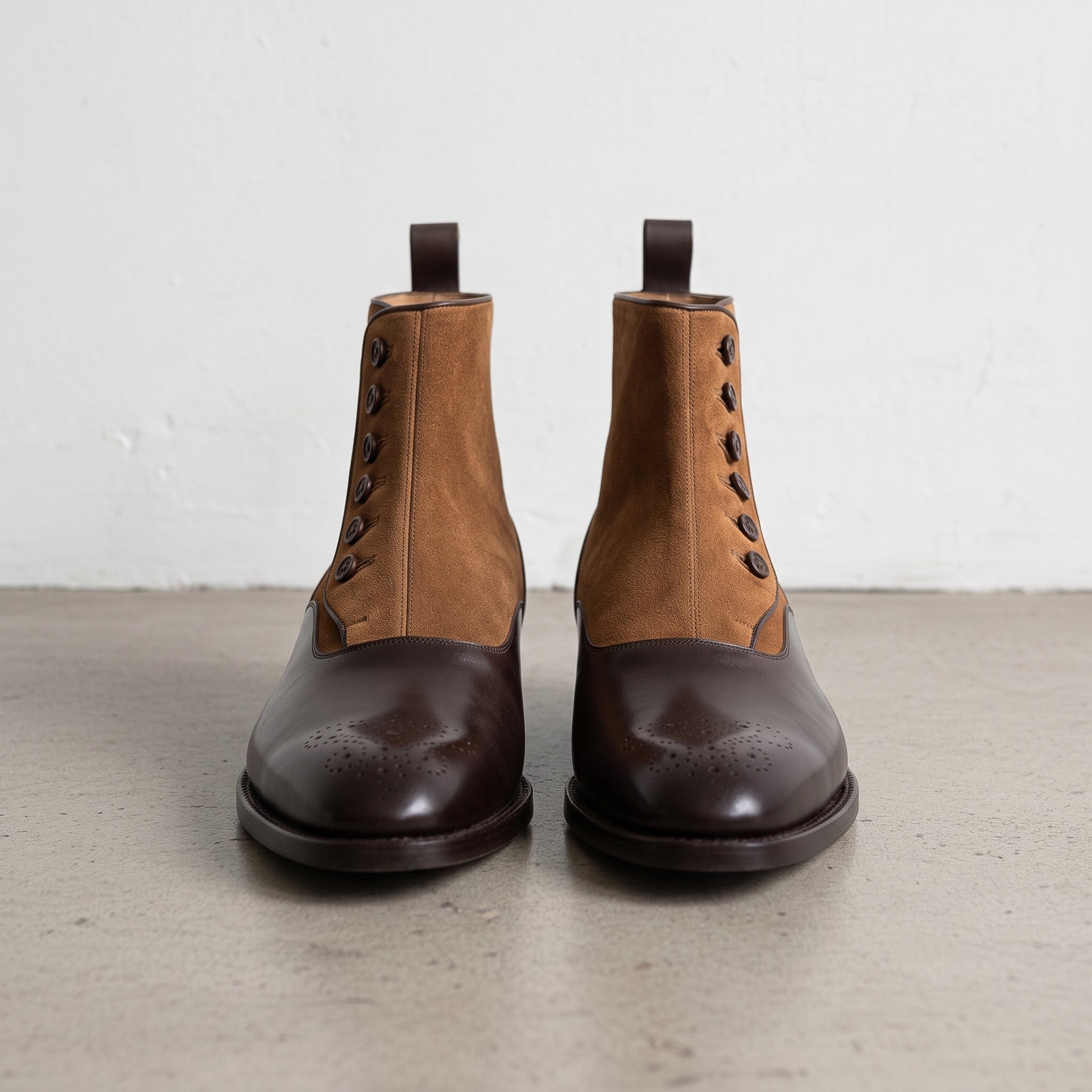 Men's Dark Brown and Tan Cap-Toe Leather Button Boots — Ashwood