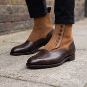 Men's Dark Brown and Tan Cap-Toe Leather Button Boots — Ashwood
