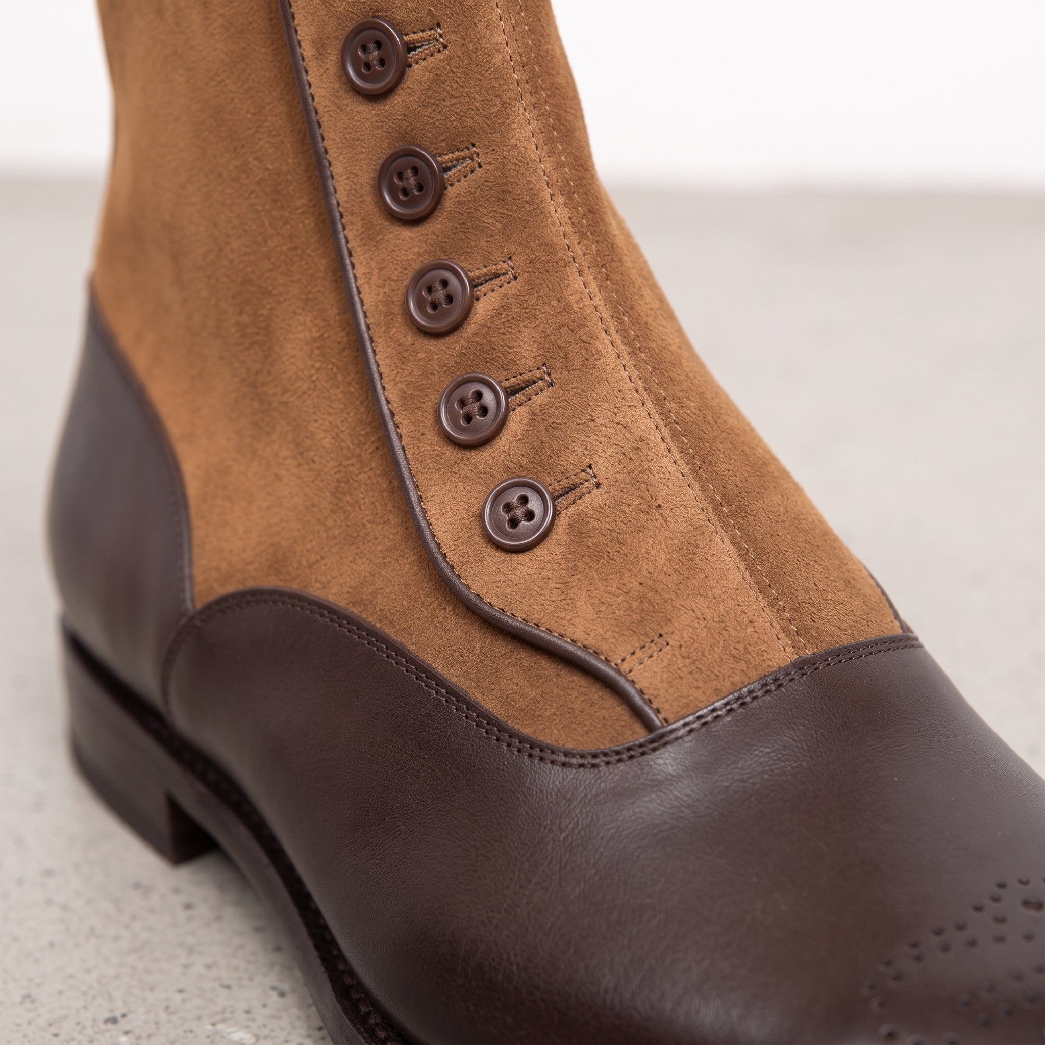 Men's Dark Brown and Tan Cap-Toe Leather Button Boots — Ashwood