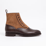 Men's Dark Brown and Tan Cap-Toe Leather Button Boots — Ashwood