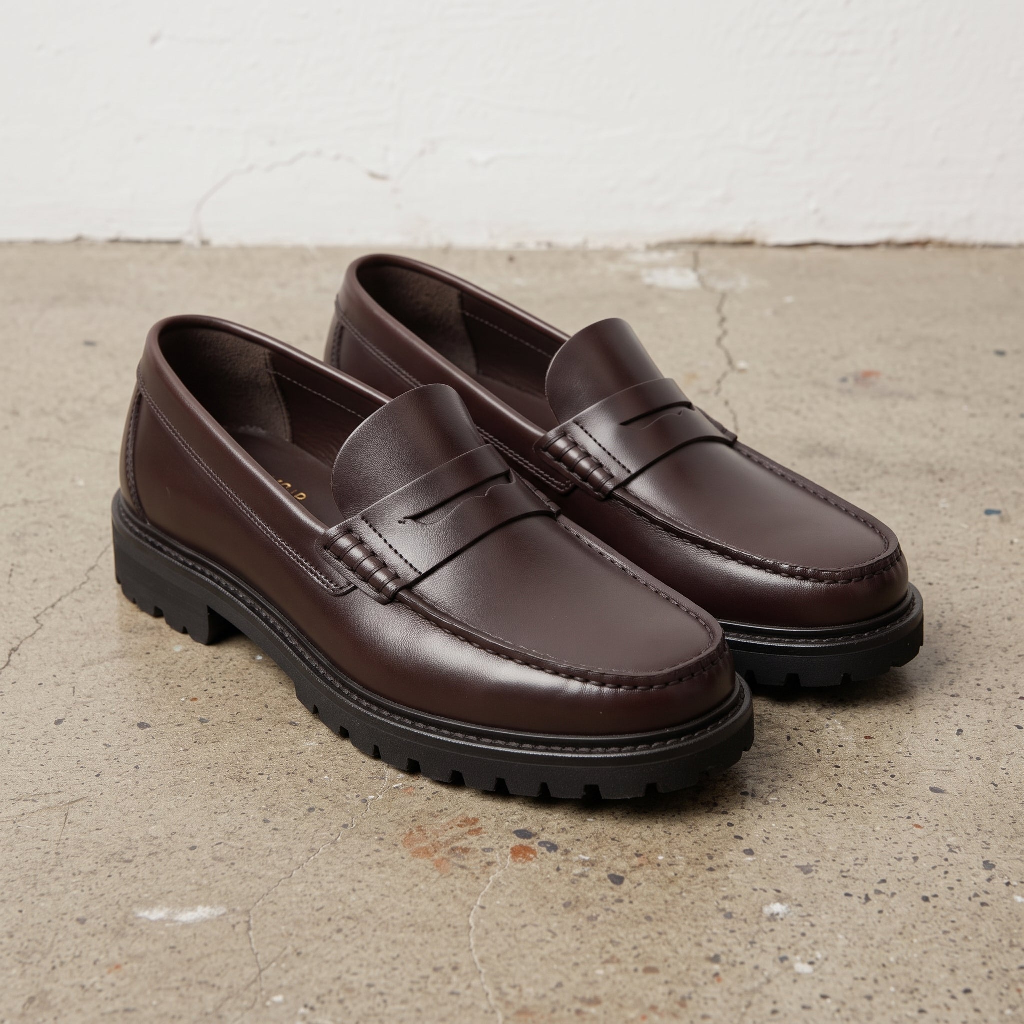 Men's Dark Brown Apron-Toe Leather Penny Loafers — Astwick