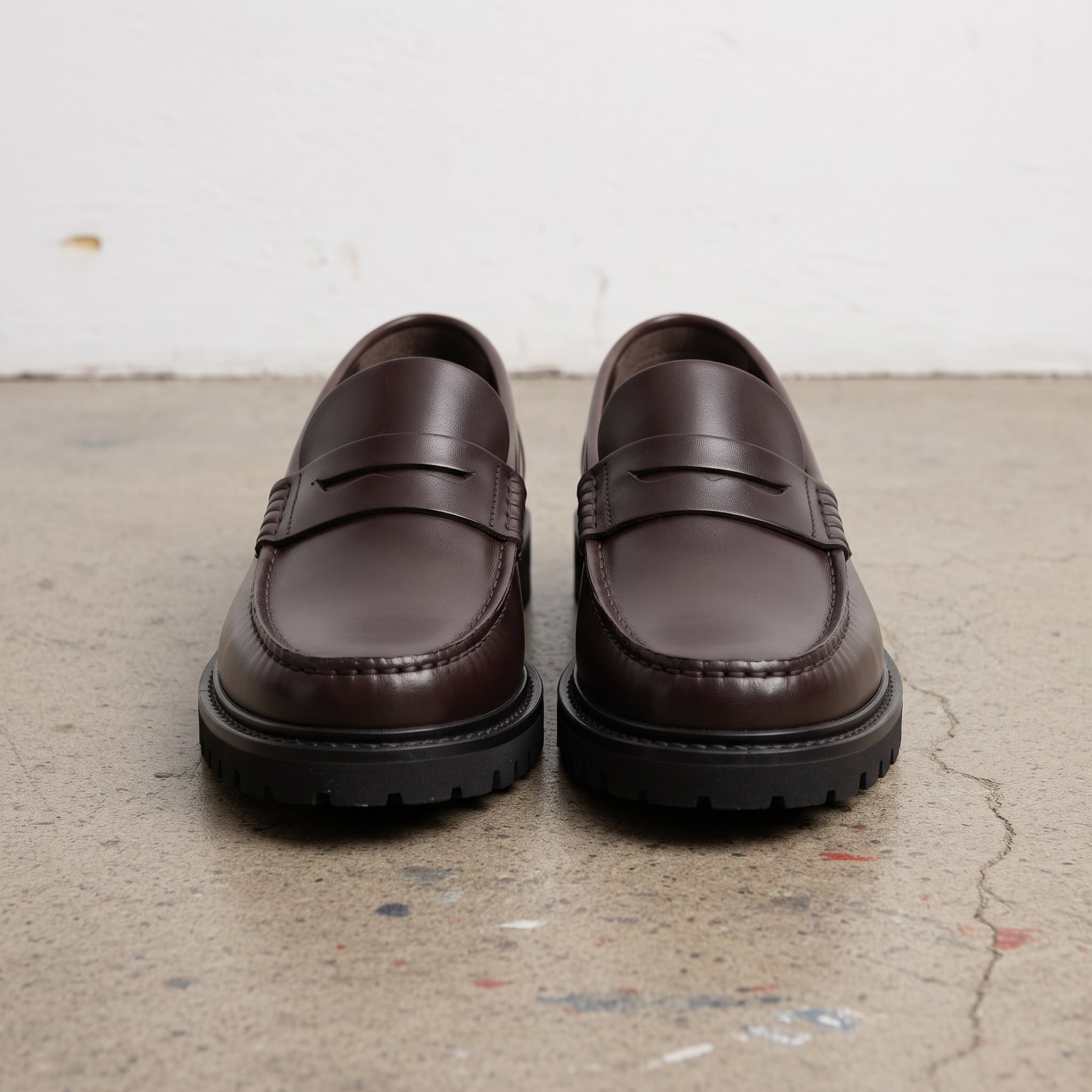 Men's Dark Brown Apron-Toe Leather Penny Loafers — Astwick