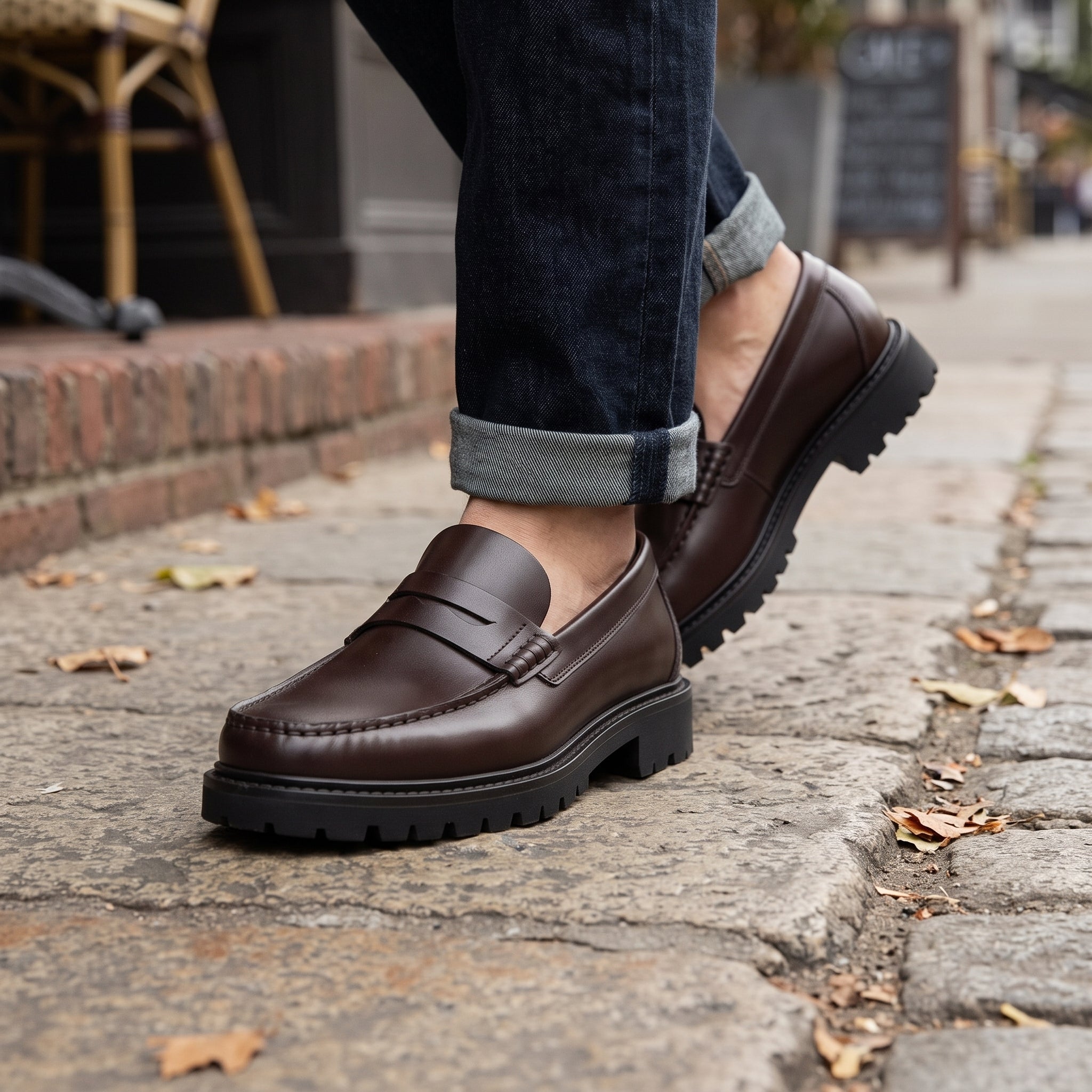 Men's Dark Brown Apron-Toe Leather Penny Loafers — Astwick